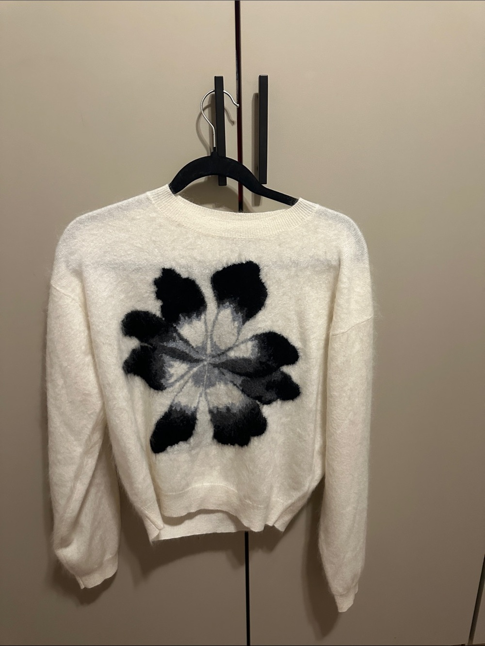 J. Crew cashmere Cream Crewneck Sweater with Black Floral Motif - Picture 4 of 6
